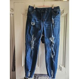 Moon Ryder Distressed Denim Joggers Medium Wash Ripped Pull On Jeans Womens 1X